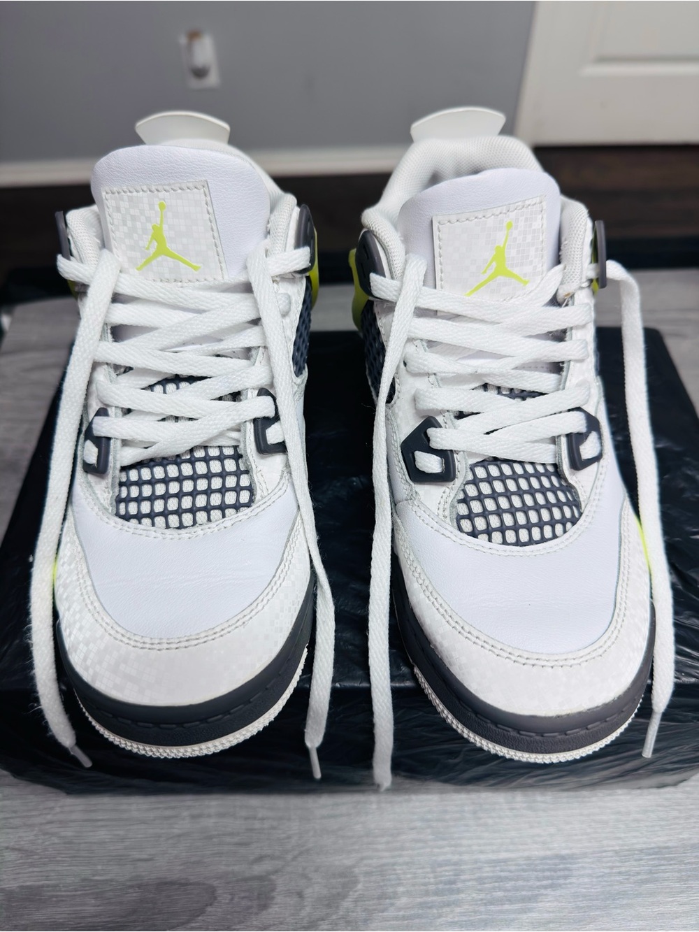 Jordan Kids White and Neon Yellow Low-Top Sneakers